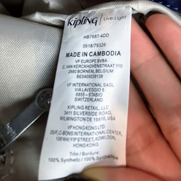 Kipling Luna Nylon Double Handle Tote Bag Lacquer Indigo Blue w/ Davina Monkey - Picture 16 of 16